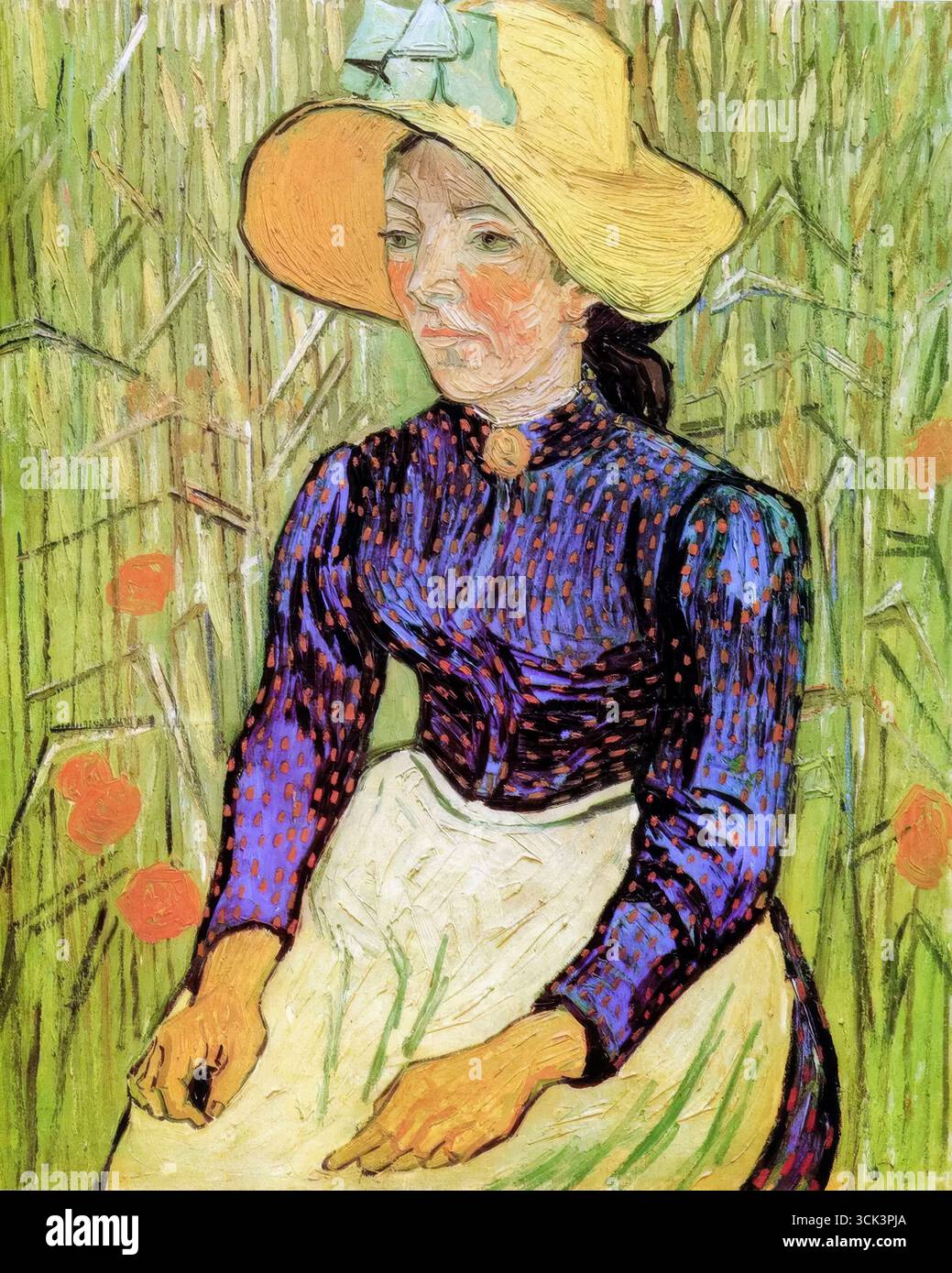 Vincent van Gogh, paysanne sur fond de blé, portrait peint à l'huile sur toile, 1890 Banque D'Images