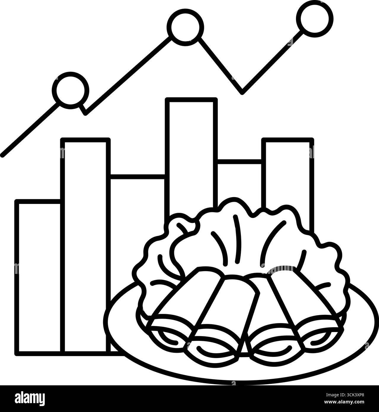 Une assiette de nourriture avec un graphique en arrière-plan. Le graphique montre une tendance dans l'industrie alimentaire Illustration de Vecteur