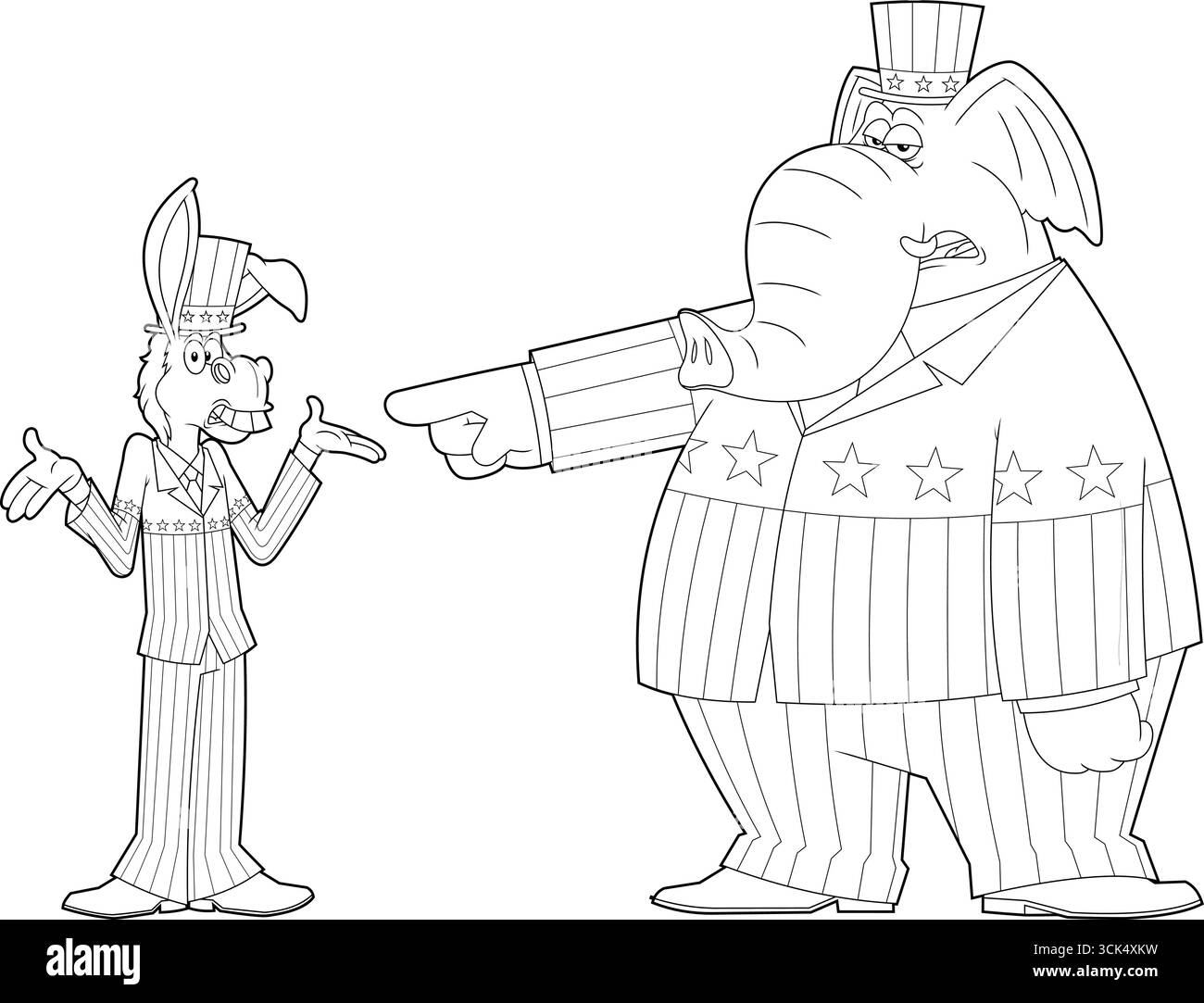 Esquissé les personnages Démocrate Donkey vs Republican Elephant Cartoon. Illustration vectorielle dessinée à la main isolée sur fond transparent Illustration de Vecteur