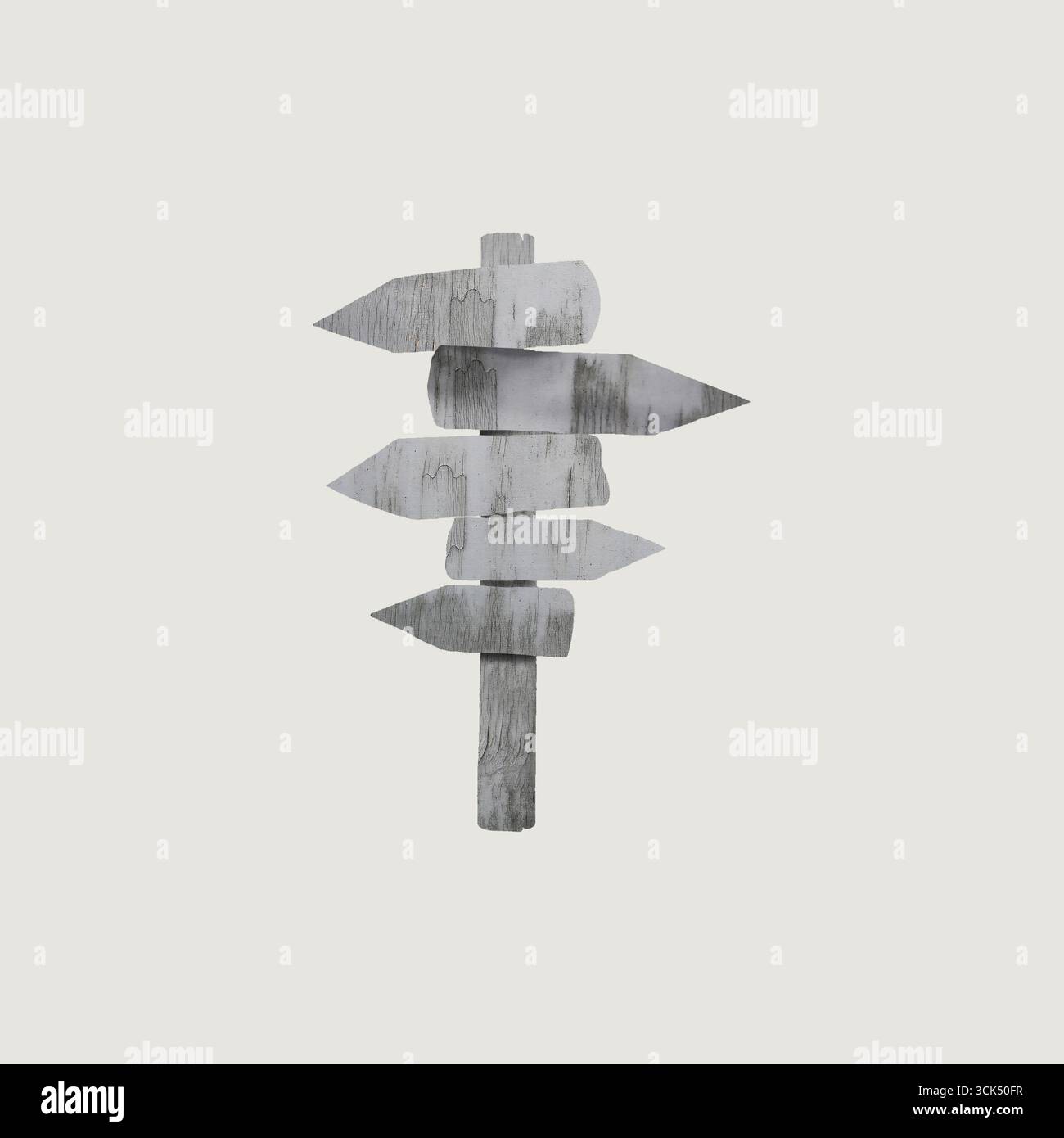 Un panneau en bois altéré avec de multiples flèches directionnelles, indiquant divers chemins ou destinations. Banque D'Images Un panneau en bois altéré avec de multiples flèches directionnelles, indiquant divers chemins ou destinations. Banque D'Images