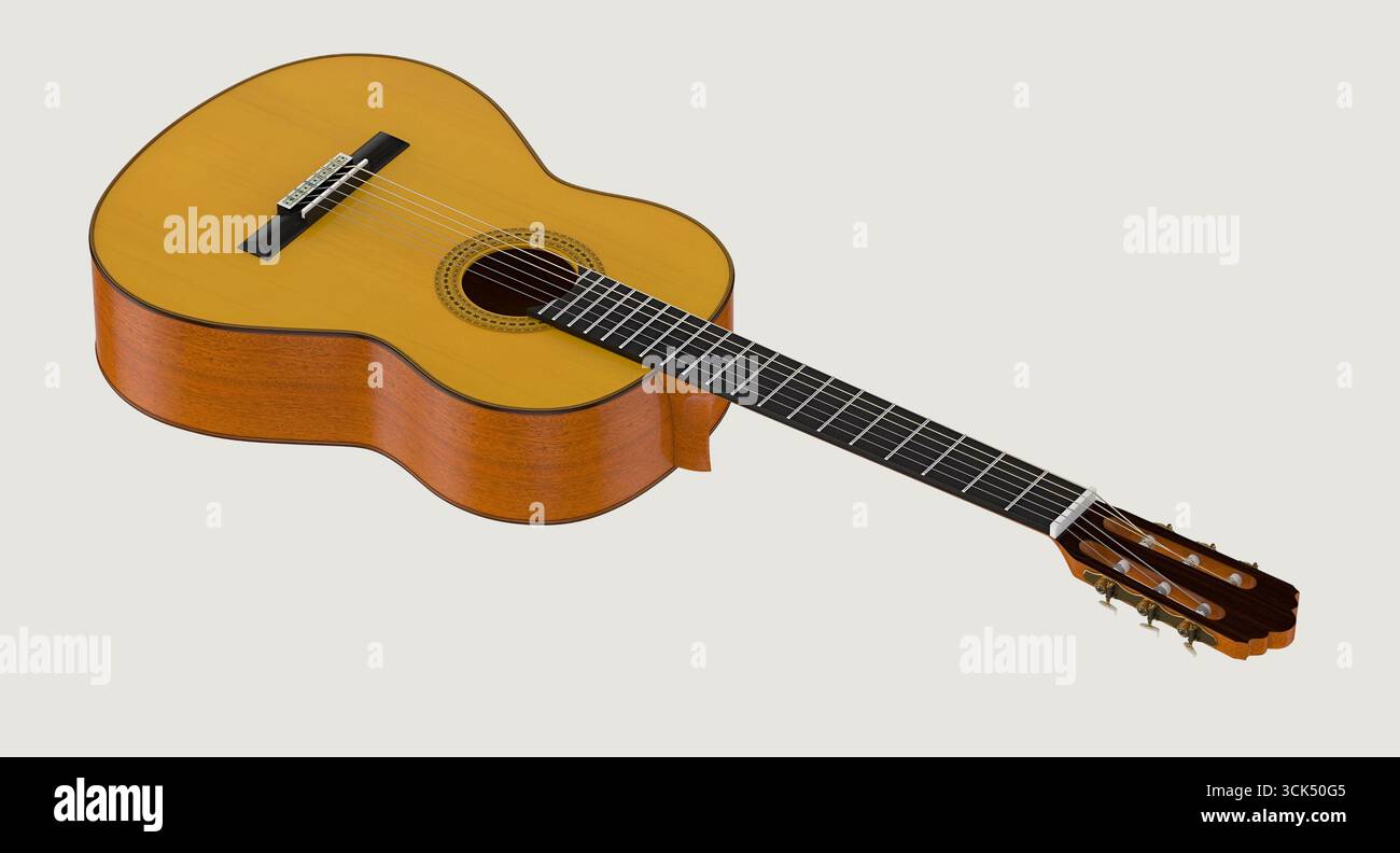Une guitare acoustique en bois avec un design classique, mettant en valeur son corps et ses cordes. Banque D'Images
