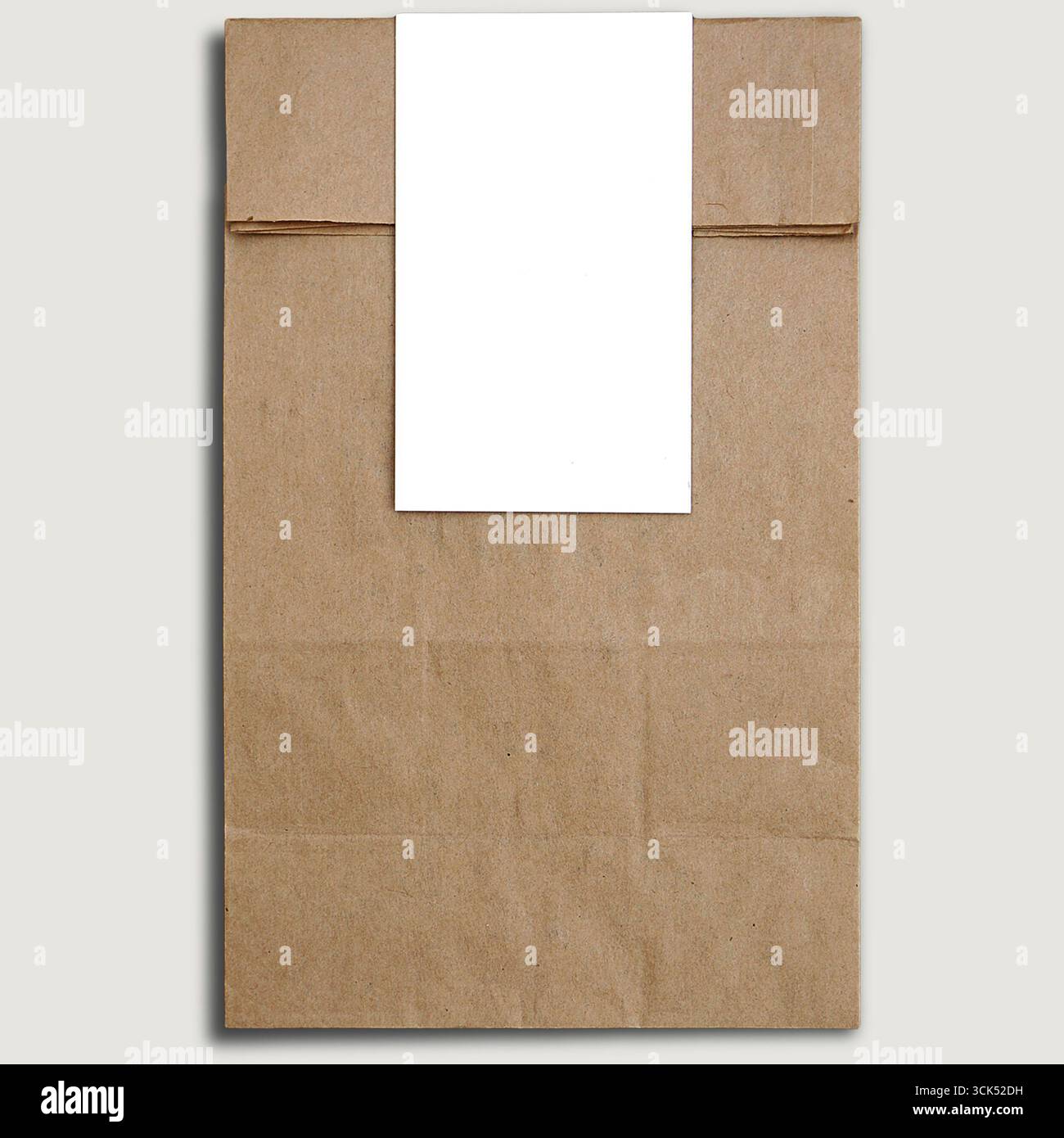 Un sac en papier brun Uni avec une zone d'étiquette vierge pour la personnalisation ou la marque. Banque D'Images