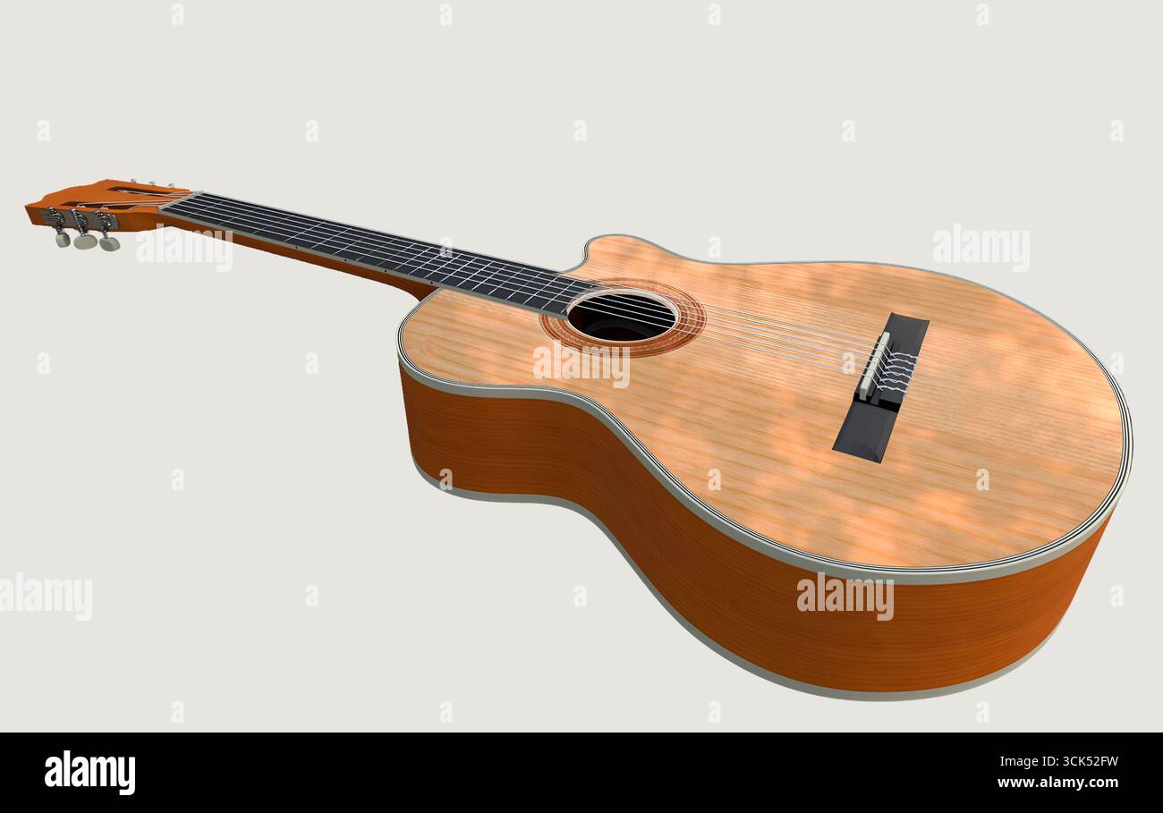 Une vue détaillée d'une guitare acoustique mettant en valeur sa texture et son design en bois. Banque D'Images