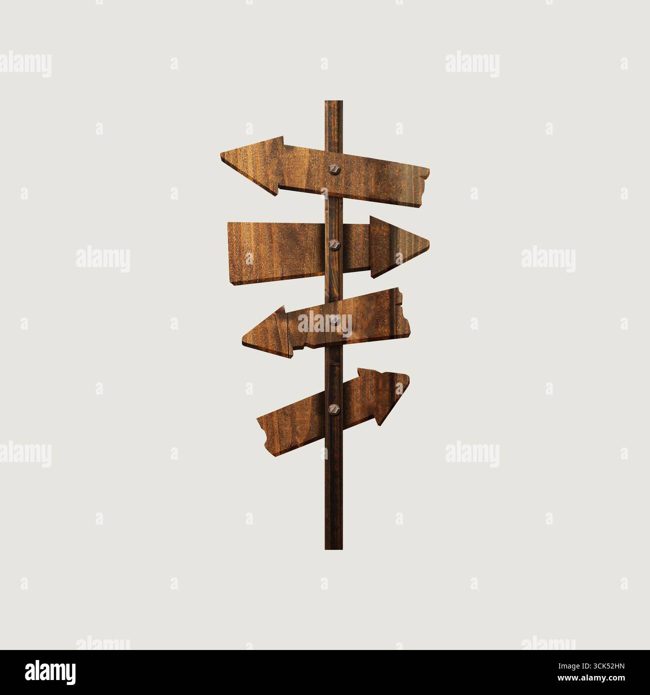 Un panneau en bois avec de multiples flèches directionnelles, indiquant divers chemins ou destinations. Banque D'Images Un panneau en bois avec de multiples flèches directionnelles, indiquant divers chemins ou destinations. Banque D'Images