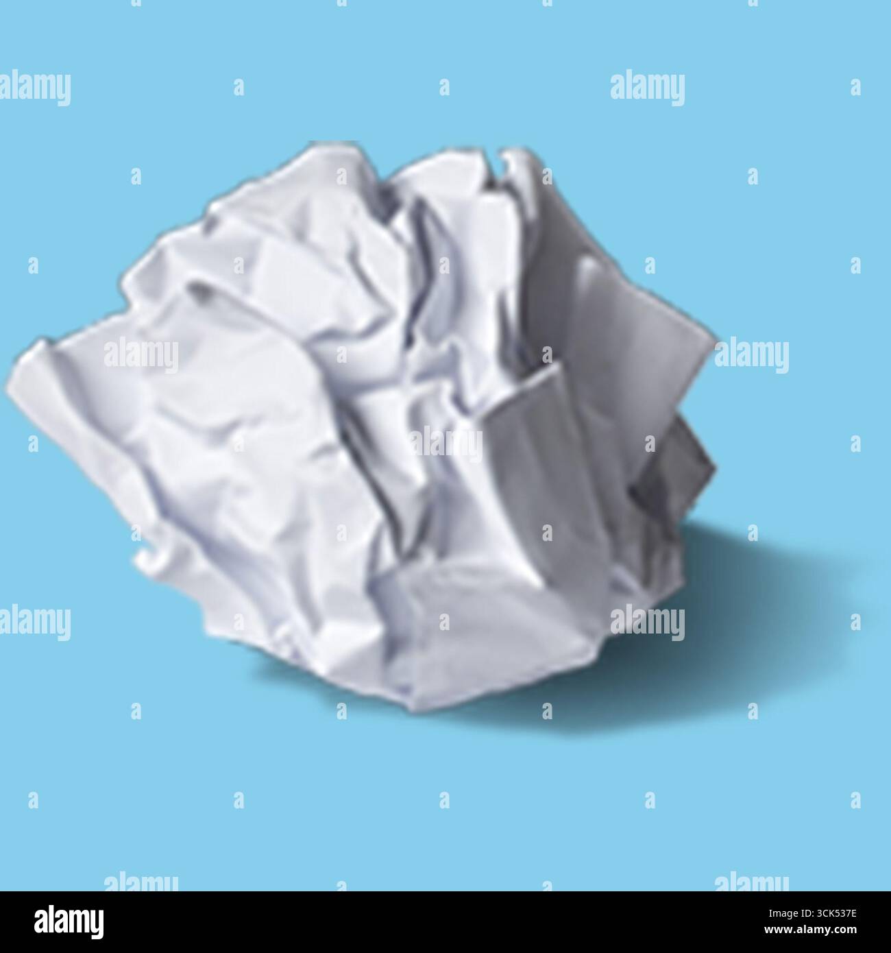 Un morceau de papier blanc froissé, souvent utilisé comme symbole d'idées rejetées ou de brainstorming. Banque D'Images