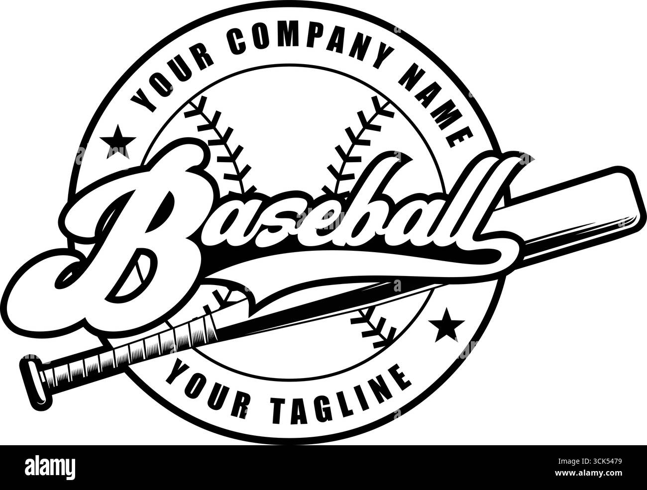 Design de logo graphique de baseball noir et blanc - illustration vectorielle dessinée à la main isolée sur fond transparent Illustration de Vecteur