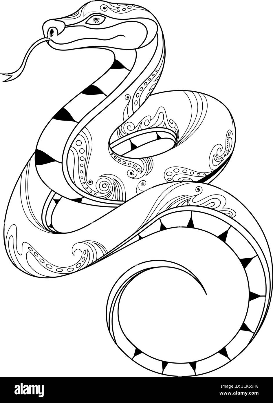 Serpent noir et blanc Zodiaque chinois année du serpent. Illustration vectorielle dessinée à la main isolée sur fond transparent Illustration de Vecteur