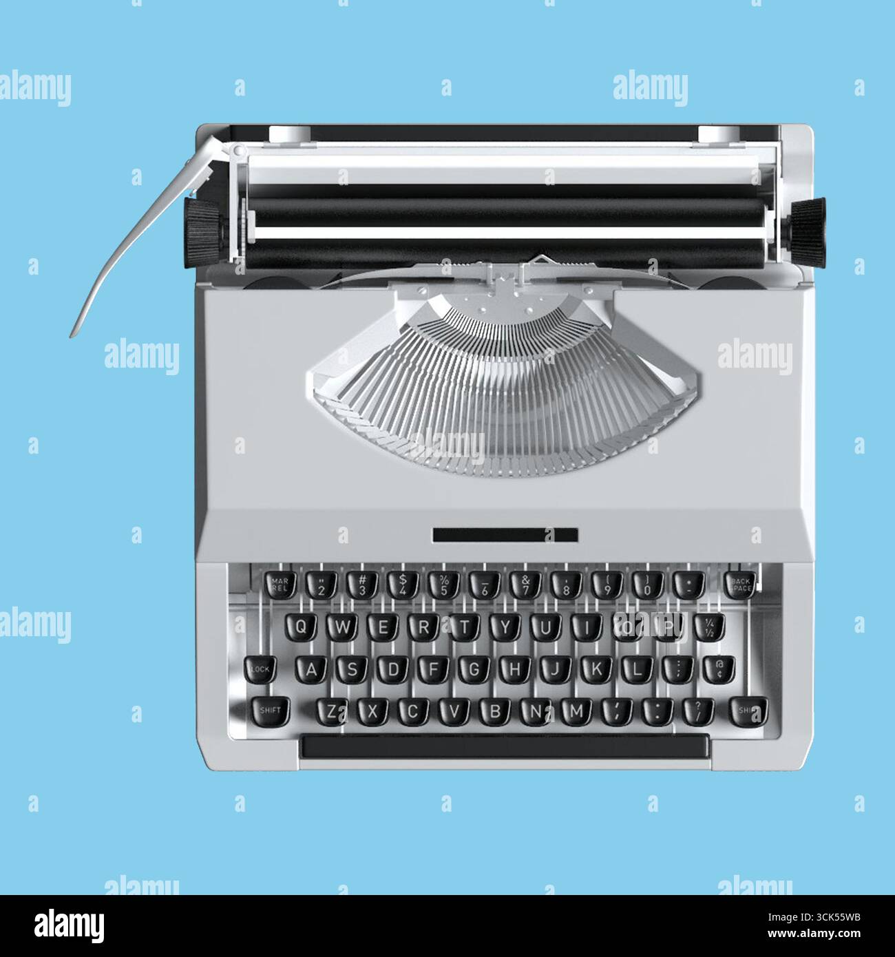 Une machine à écrire vintage au design élégant, présentant des touches classiques et un rouleau pour taper des documents. Banque D'Images