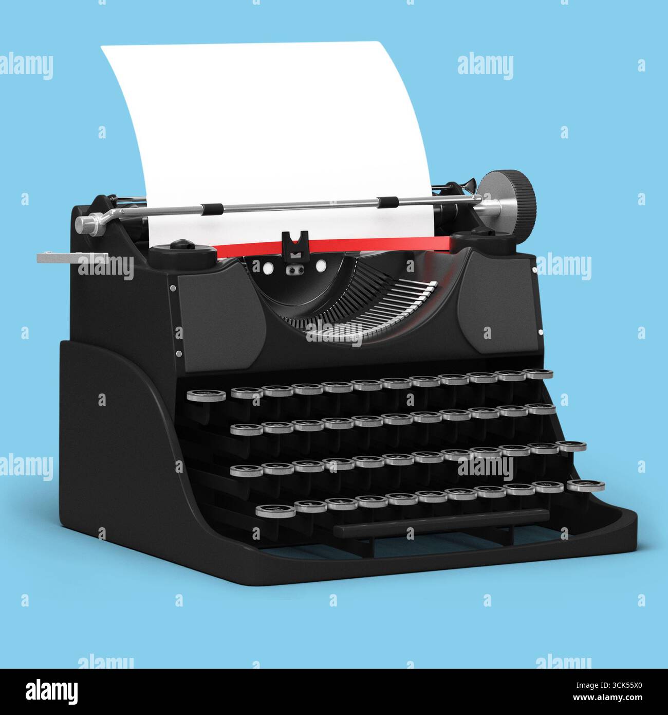 Une machine à écrire noire classique avec une feuille de papier, symbolisant l'écriture vintage et la créativité. Banque D'Images