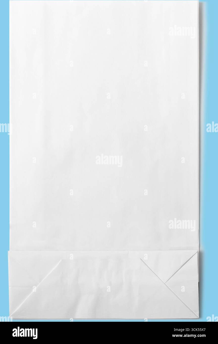 Un sac en papier blanc ordinaire avec un fond plié. Banque D'Images