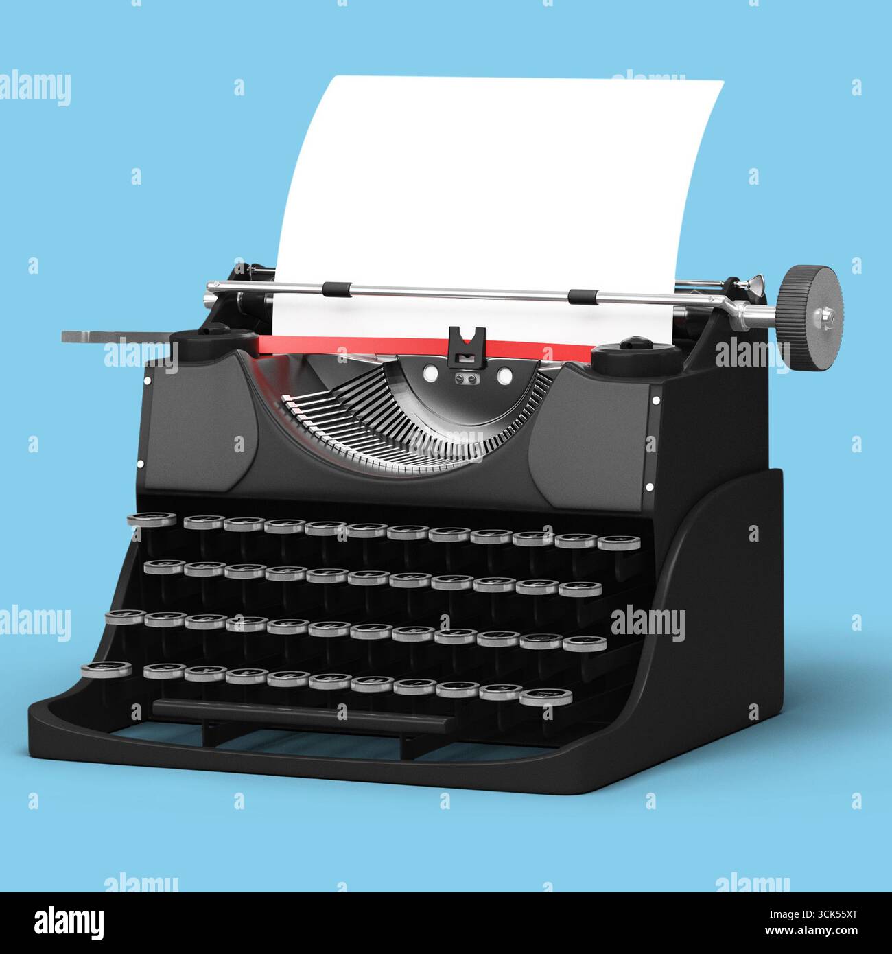 Une machine à écrire classique avec une feuille de papier vierge prête à écrire. Banque D'Images