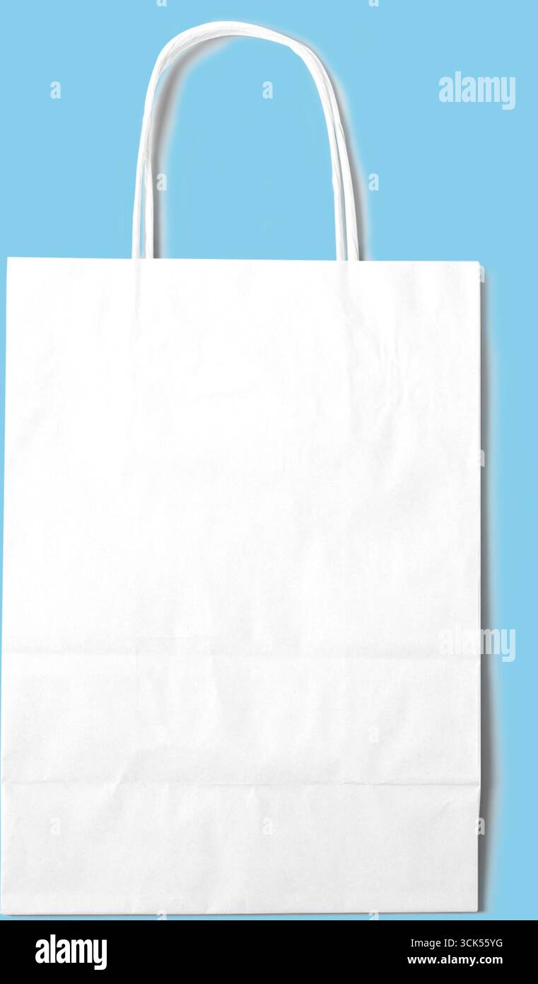 Un sac en papier blanc ordinaire, couramment utilisé pour transporter des objets ou de la nourriture, mettant en valeur la simplicité et la polyvalence. Banque D'Images