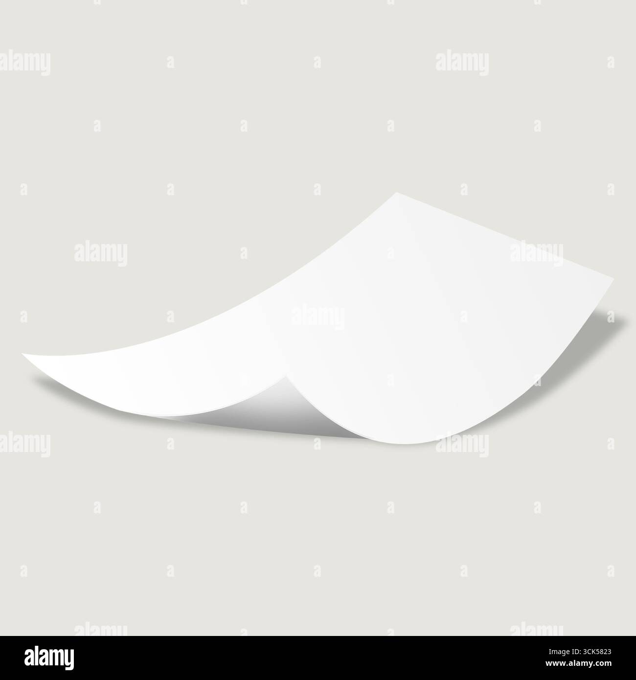 Simple feuille de papier blanc incurvée, représentant éventuellement une toile vierge ou un élément de design. Banque D'Images