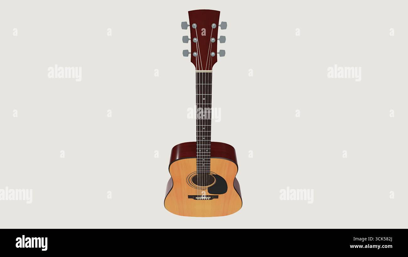 Une guitare acoustique classique affichée debout, mettant en valeur son corps et son cou design à des fins musicales. Banque D'Images