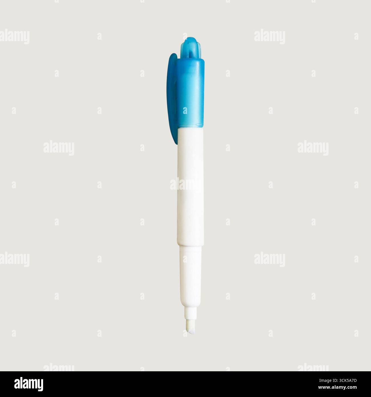 Stylo rétractable bleu et blanc conçu pour écrire et dessiner. Banque D'Images