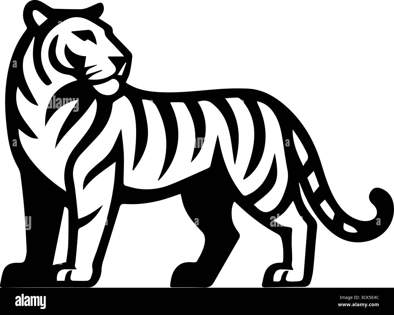 Silhouette majestueuse icône tigre debout fièrement avec des rayures noires frappantes Illustration de Vecteur Silhouette majestueuse icône tigre debout fièrement avec des rayures noires frappantes Illustration de Vecteur