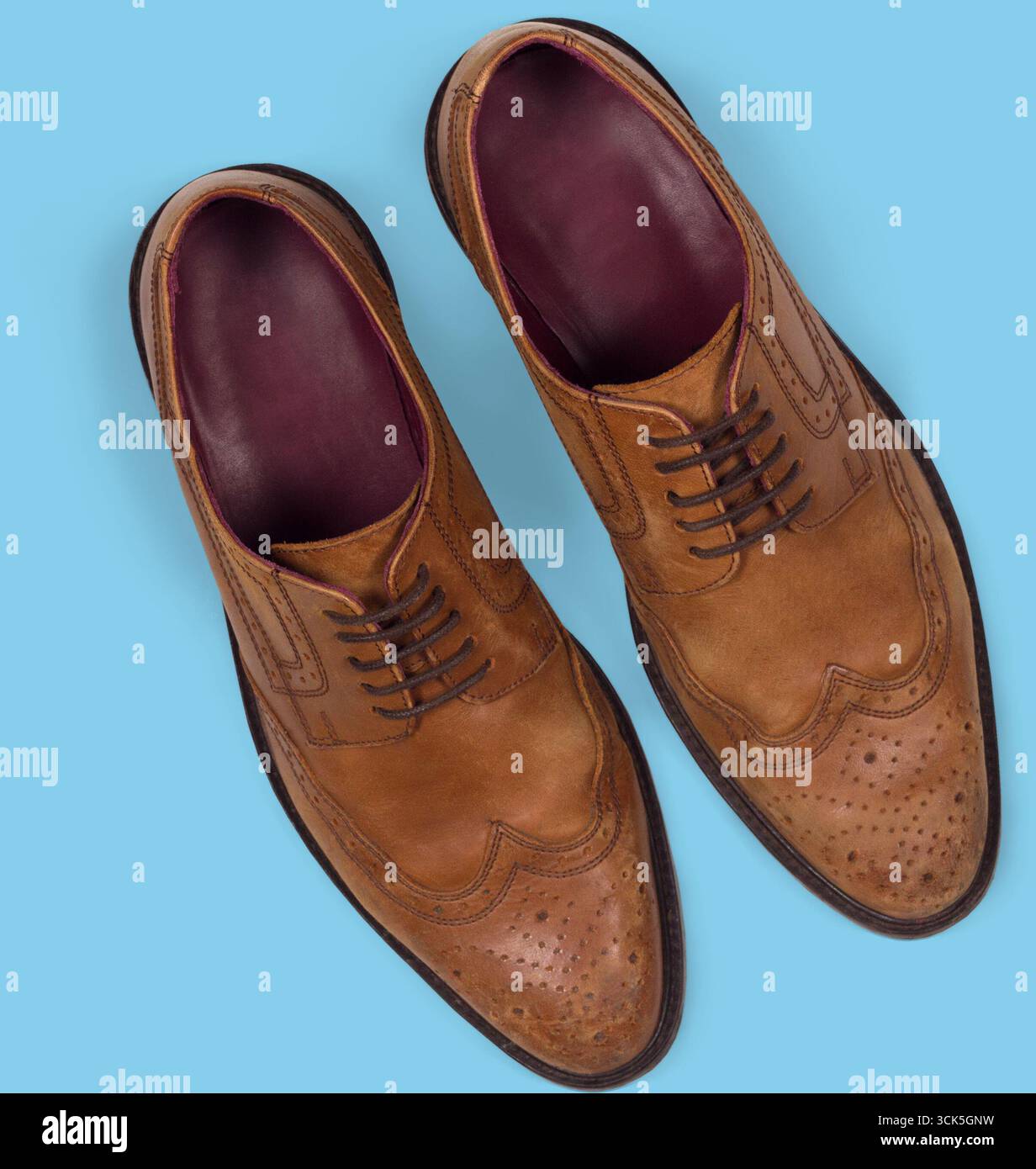 Une paire de chaussures élégantes en cuir marron avec un design classique, adapté aux occasions formelles. Banque D'Images