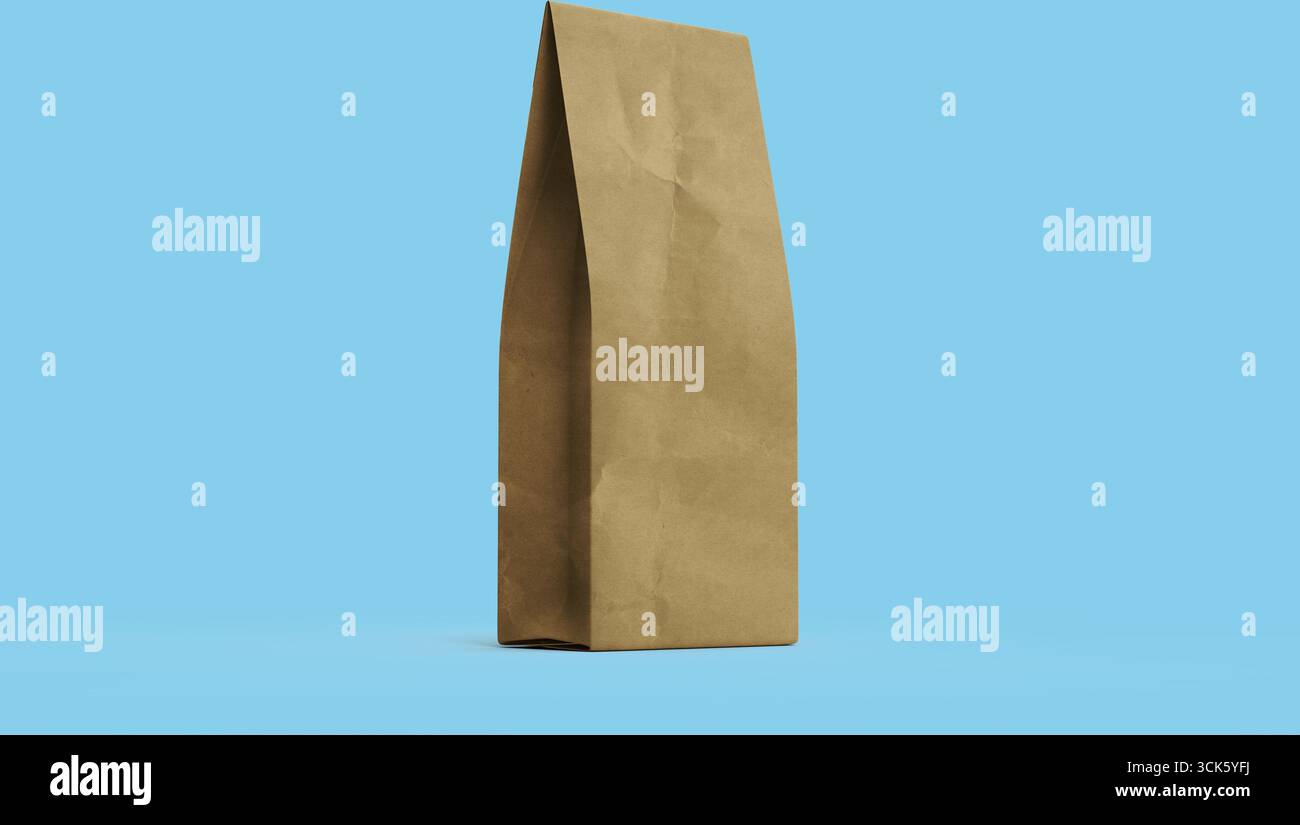 Un sac en papier brun Uni debout, souvent utilisé pour transporter de la nourriture ou de l'épicerie. Banque D'Images