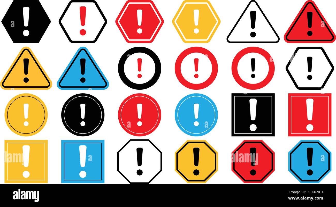 Icônes d'exclamation d'avertissement pour les mises en garde et de sécurité Illustration de Vecteur