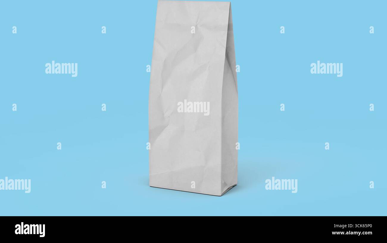 Sac en papier blanc froissé, généralement utilisé pour transporter de la nourriture ou des collations. Banque D'Images