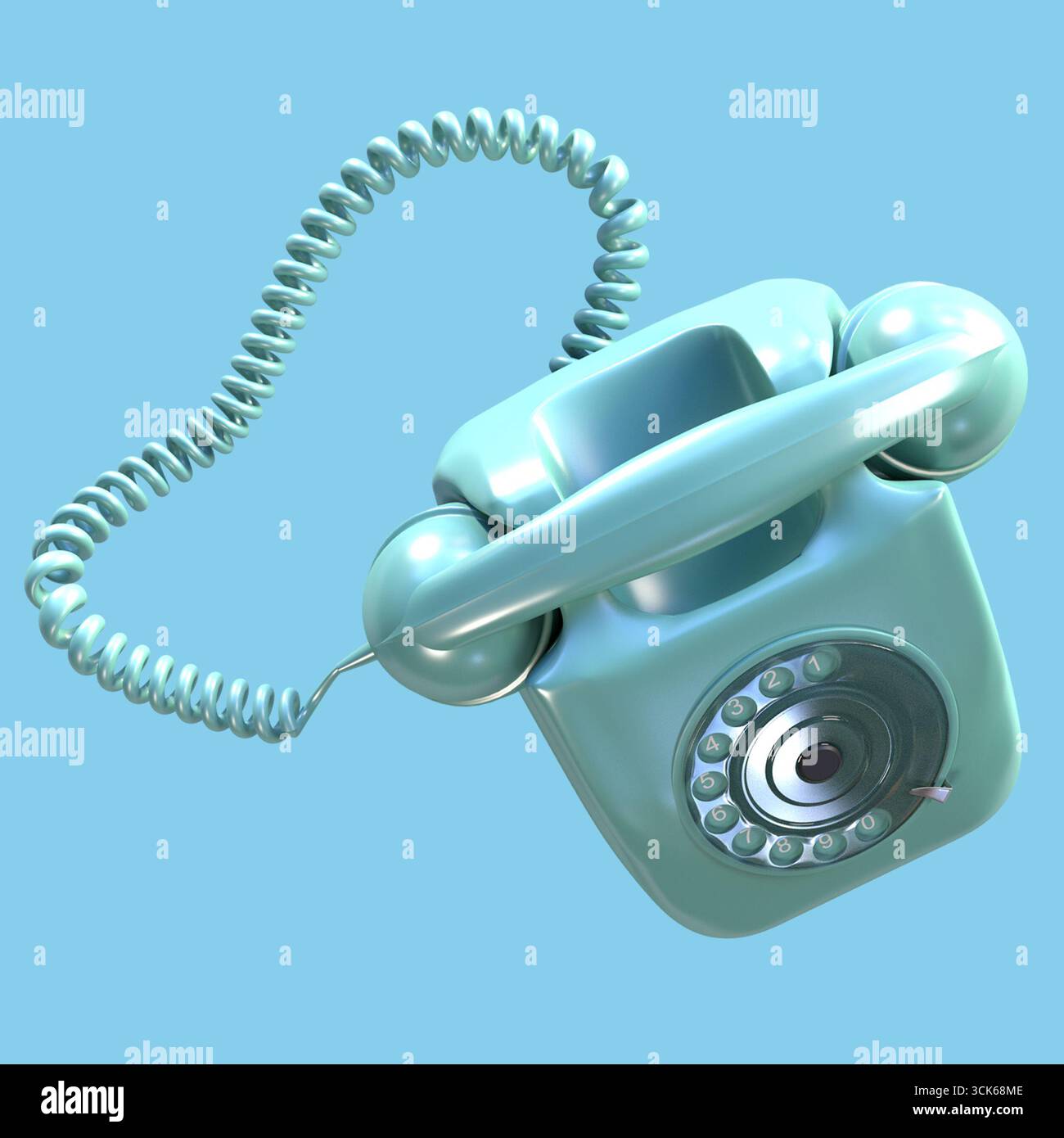 Un téléphone de style vintage dans une couleur bleu clair, présentant un design classique avec un cordon enroulé pour la communication. Banque D'Images