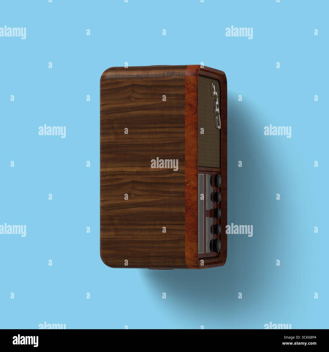 Une radio vintage en bois avec un design classique, avec des boutons pour le réglage et le contrôle du volume. Banque D'Images