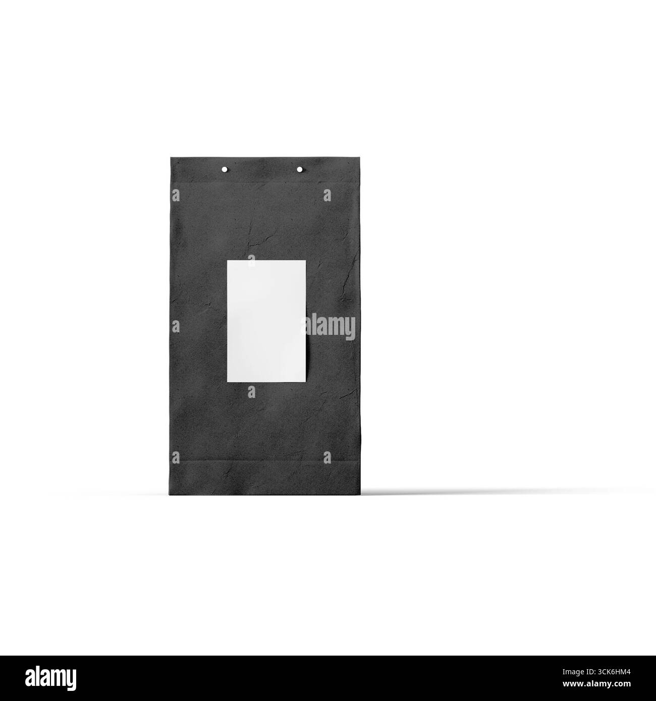 Un sac en papier noir minimaliste avec fenêtre, conçu pour l'emballage ou l'affichage. Banque D'Images