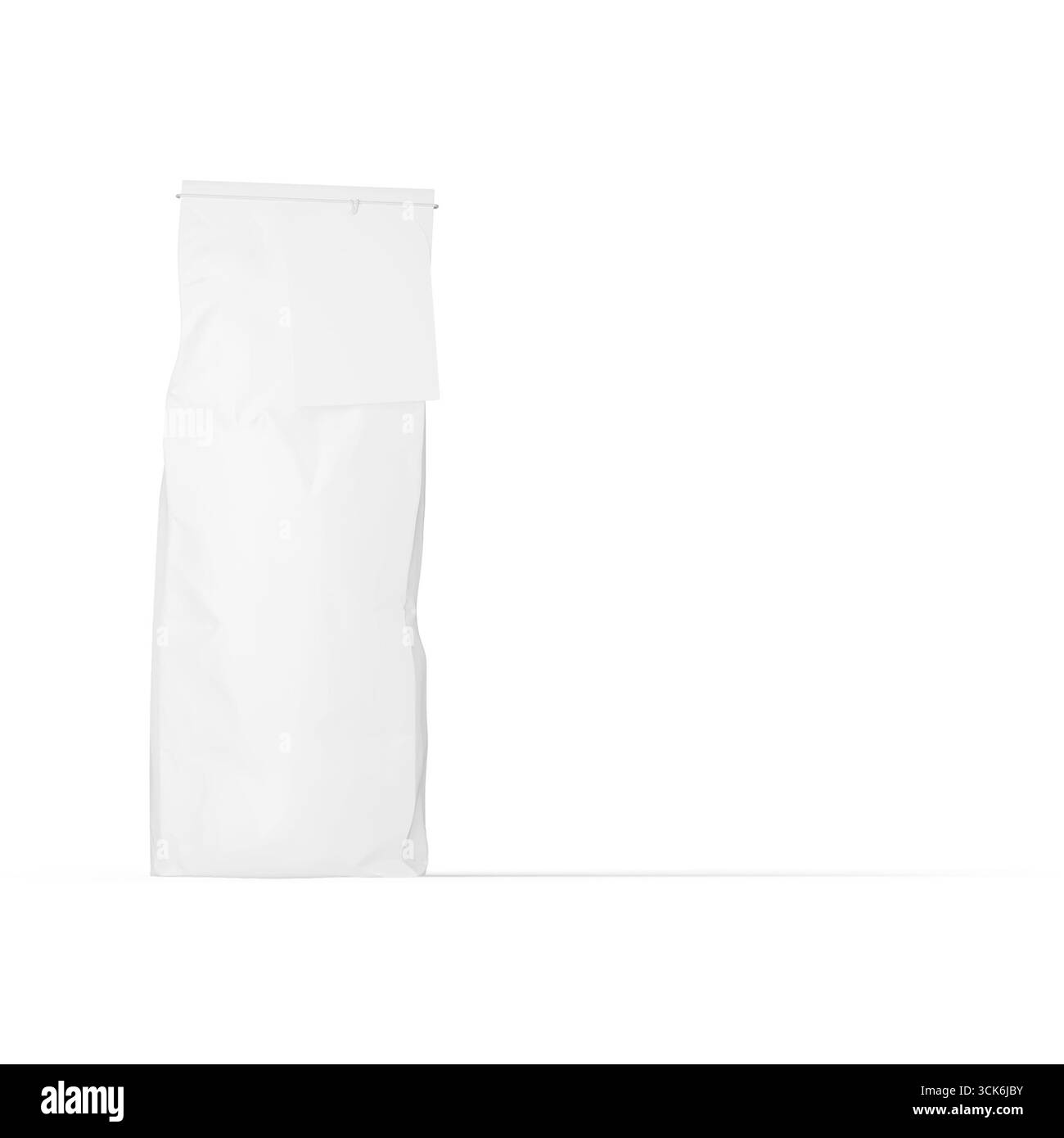 Un grand sac d'emballage blanc, probablement conçu pour contenir de la nourriture ou d'autres produits, présentant un design simple et propre. Banque D'Images