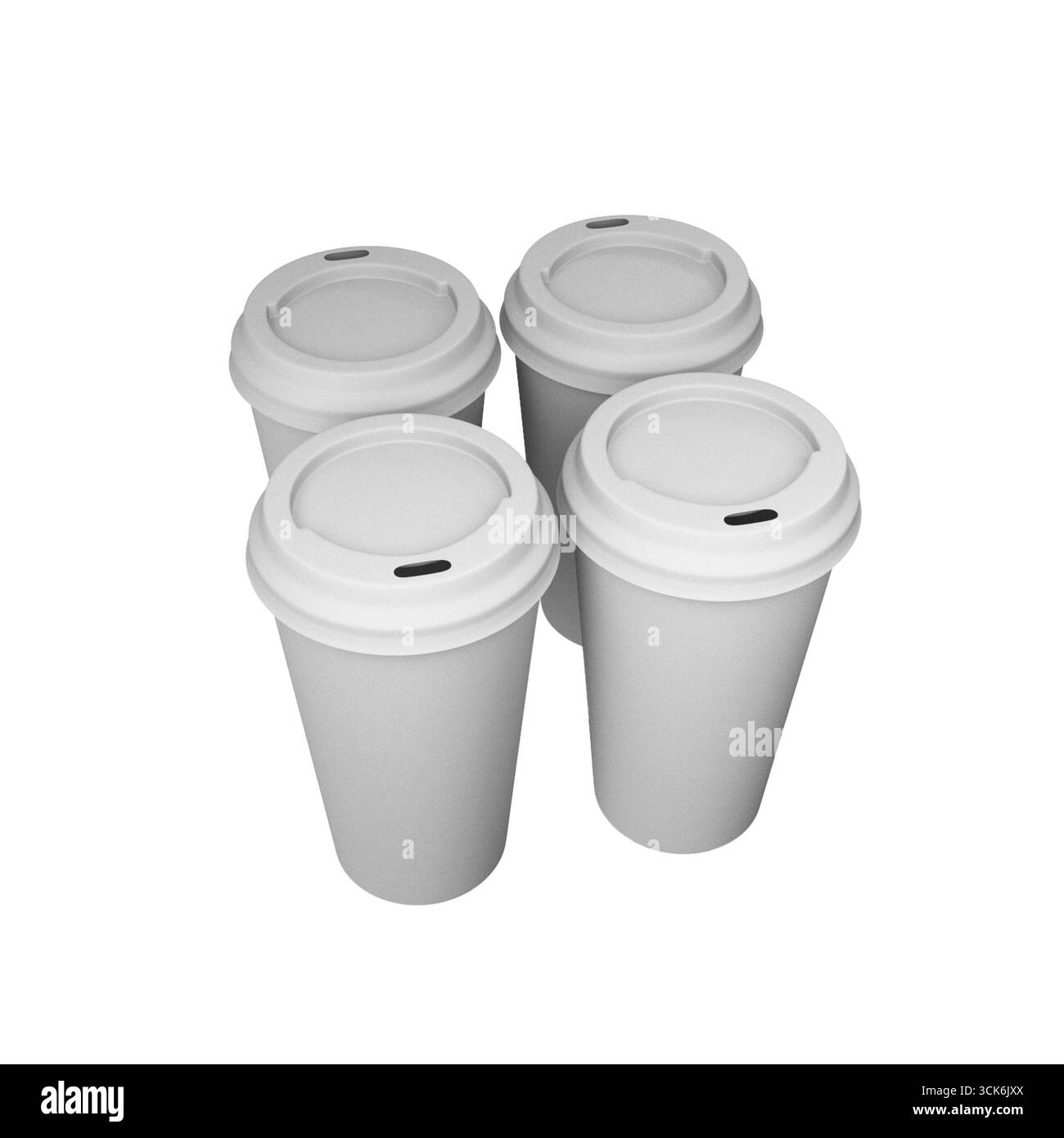 Quatre tasses à café jetables blanches simples avec couvercles, empilées ensemble. Banque D'Images Quatre tasses à café jetables blanches simples avec couvercles, empilées ensemble. Banque D'Images