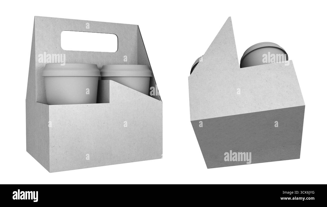 Un porte-carton contenant deux gobelets, conçu pour transporter des boissons commodément. Banque D'Images