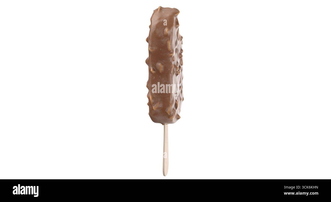 Une barre de crème glacée enrobée de chocolat sur un bâton, présentant une délicieuse friandise parfaite pour les journées chaudes. Banque D'Images