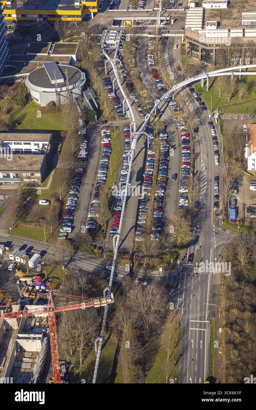 Photo aérienne, train suspendu de tramway aérien Université technique de Dortmund, Eichlinghofen, Dortmund, région de la Ruhr, Rhénanie du Nord-Westphalie, Allemagne Banque D'Images