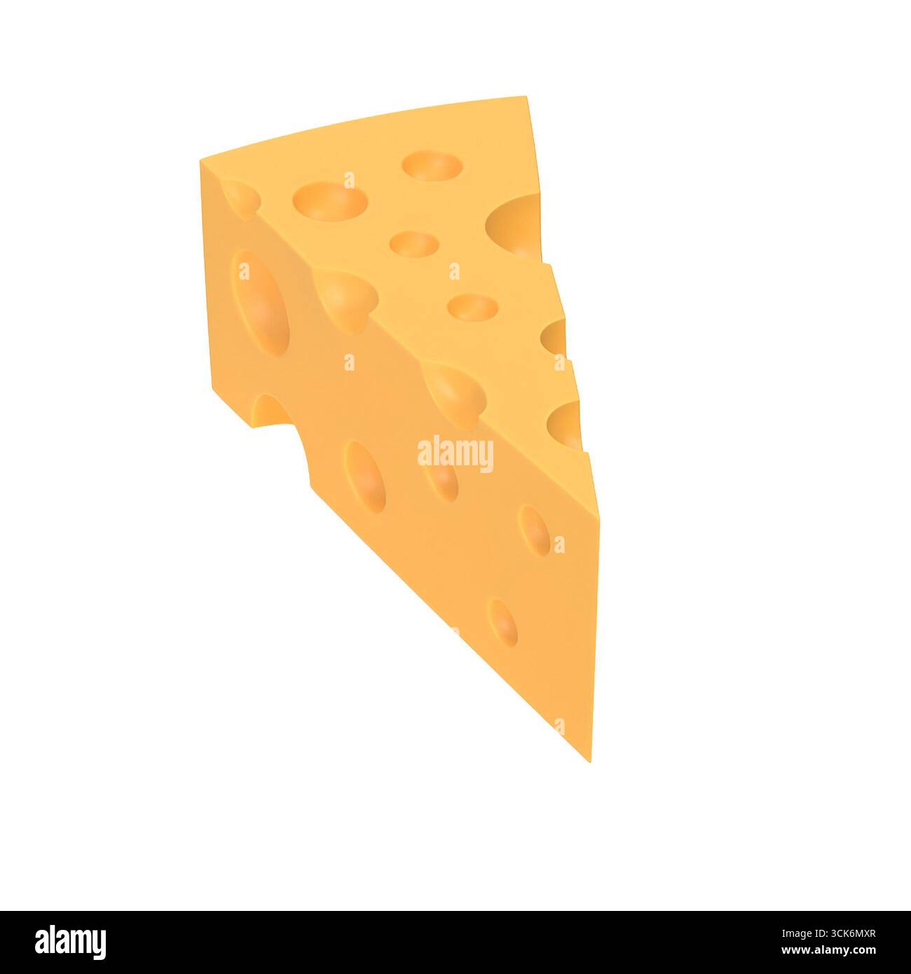 Une illustration 3D d'un coin de fromage avec des trous, mettant en valeur sa texture et sa couleur. Banque D'Images