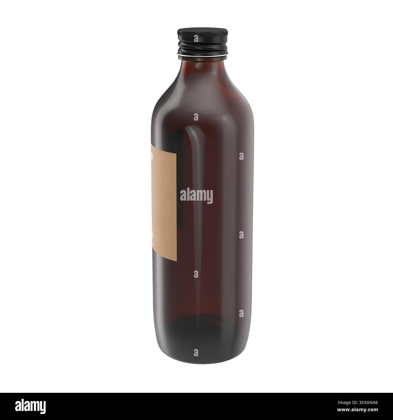 Une bouteille en verre foncé avec une étiquette vierge, adaptée pour stocker des boissons ou des liquides. Banque D'Images