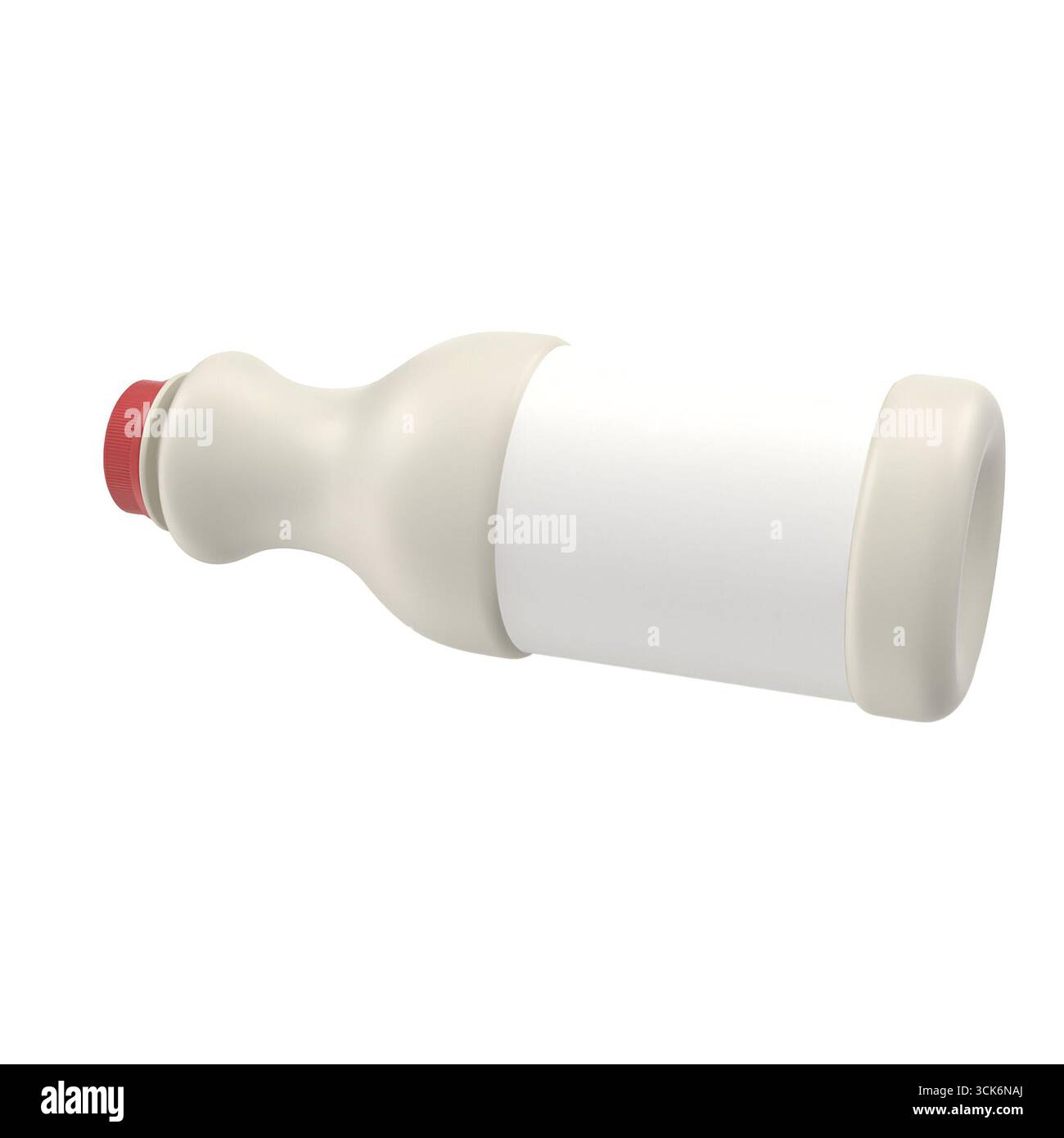 Bouteille en plastique avec bouchon rouge, généralement utilisée pour distribuer des liquides comme des sauces ou des condiments. Banque D'Images