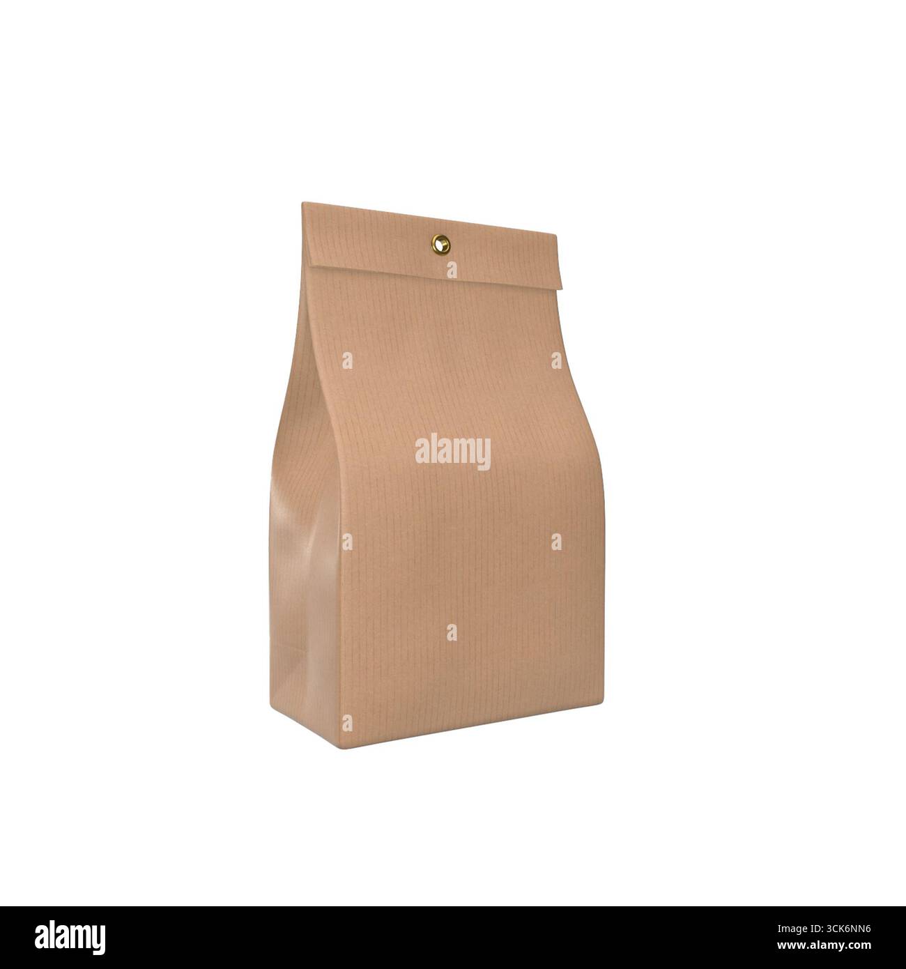 Un sac en papier brun simple conçu pour transporter de la nourriture ou de petits objets, avec un couvercle rabattable et une fermeture à bouton. Banque D'Images