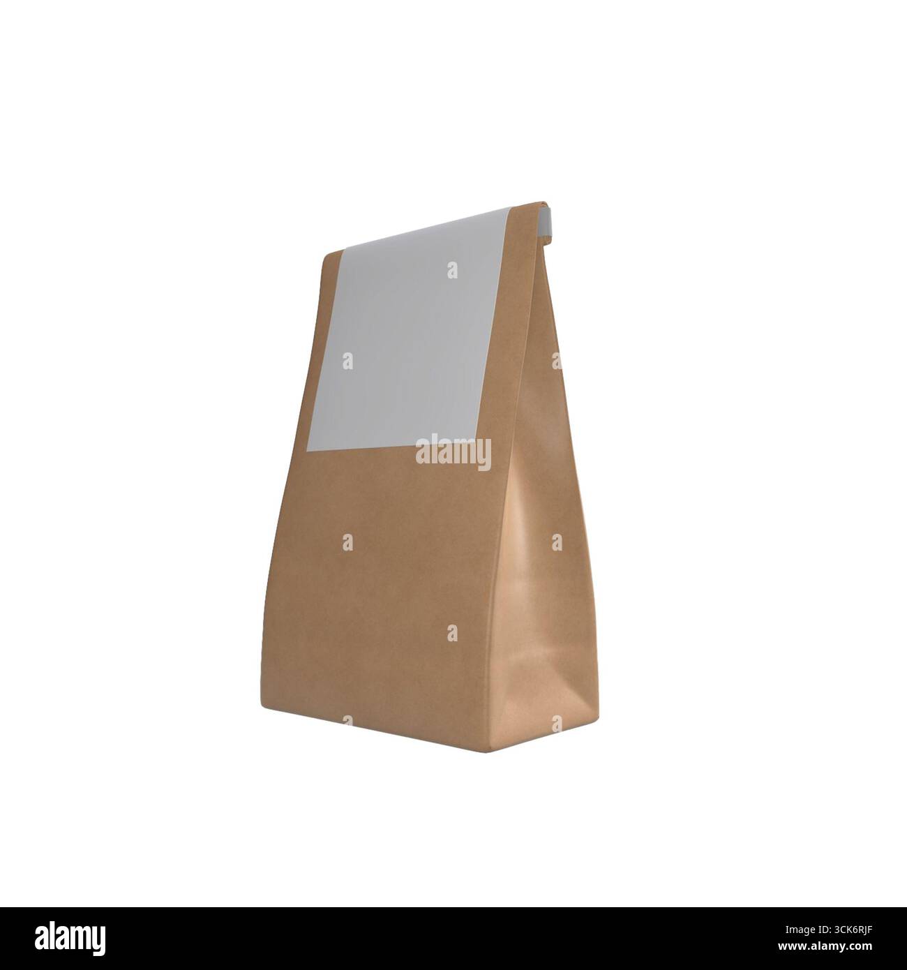 Un sac en papier brun simple avec une étiquette vierge, idéal pour emballer des aliments ou de petits objets. Banque D'Images