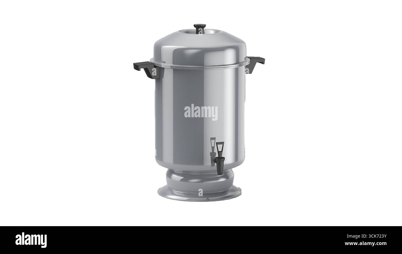 Urne en acier inoxydable conçue pour infuser ou distribuer des boissons chaudes. Banque D'Images