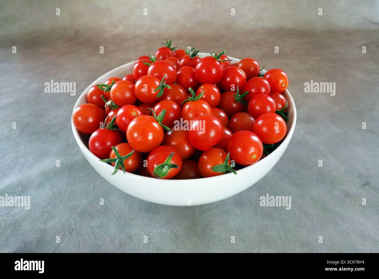 Un bol de tomates cerises mûres, biologiques, fraîchement cueillies dans un petit jardin biologique près de Bend, Oregon. Banque D'Images