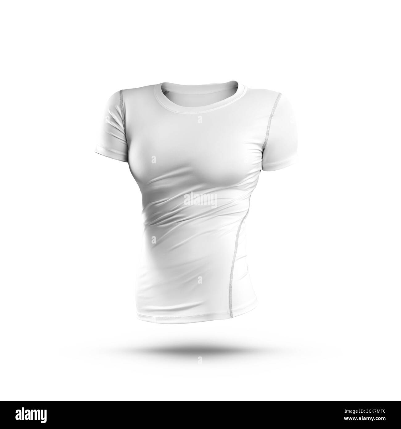 Un t-shirt blanc flottant mettant en valeur son design et sa texture de tissu, idéal pour les présentations de mode. Banque D'Images