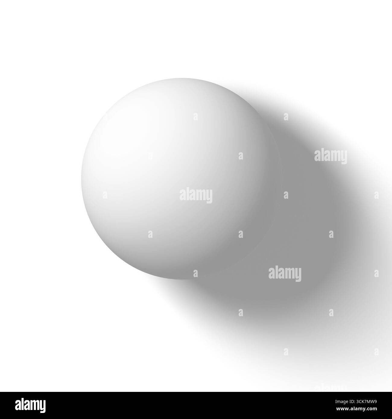 Une sphère blanche simple projetant une ombre douce sur un fond clair, soulignant la forme et la profondeur. Banque D'Images