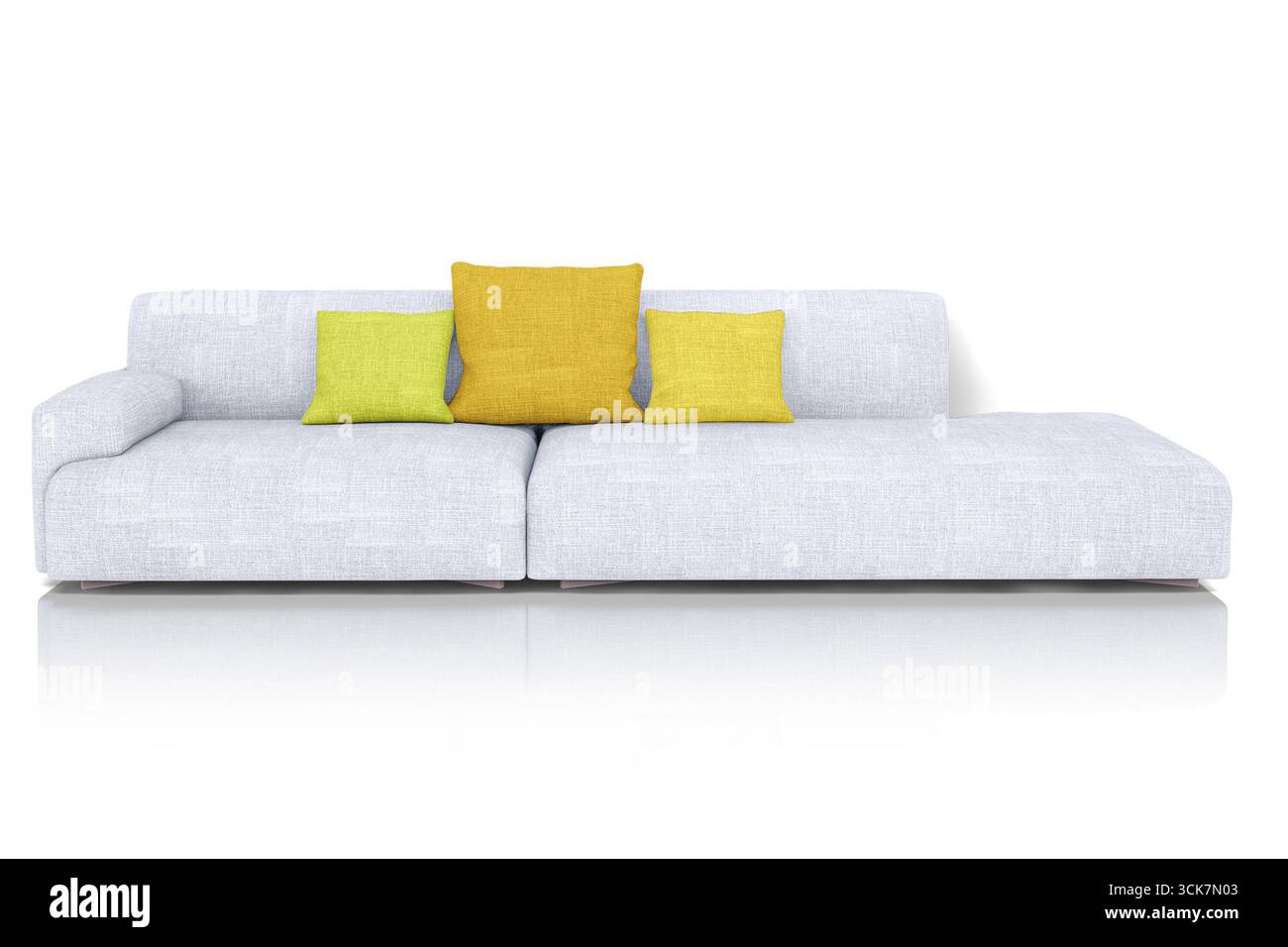 Un canapé gris clair moderne avec des coussins colorés, conçu pour le confort et le style dans un espace de vie. Banque D'Images