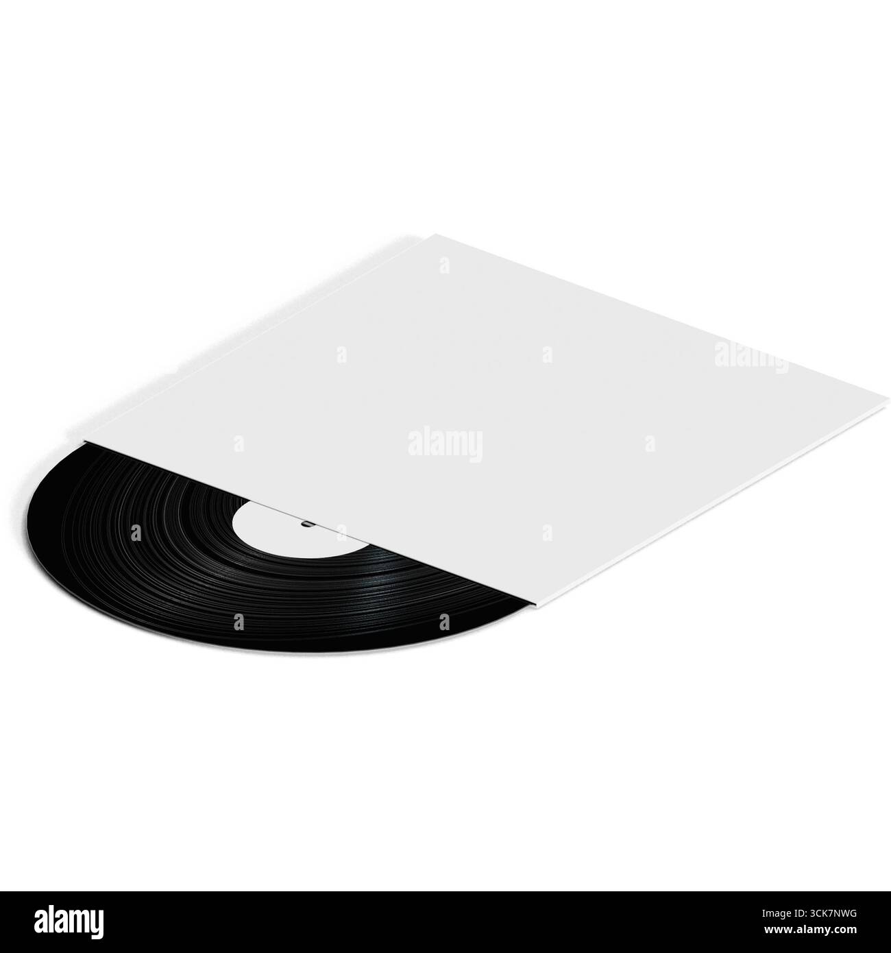 Un disque vinyle partiellement révélé à partir d'une pochette blanche unie, mettant en valeur son design classique pour les amateurs de musique. Banque D'Images