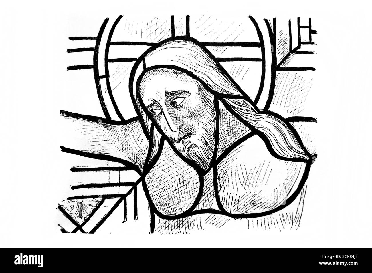 Illustration du vitrail Christ Triomphant de Saint Rémy de Reims France tirée d'une édition 1902 du Crucifix sans l'Historie, sans l'Art sa Banque D'Images