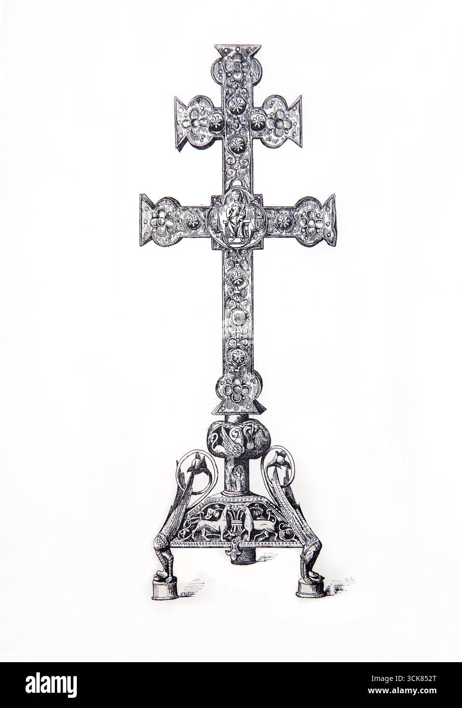 Illustration d'une croix pédiculée du XIe siècle (base du XIIIe siècle) conservée au Trésor des Sœurs de notre-Dame à Namur avec la Vierge ma Banque D'Images