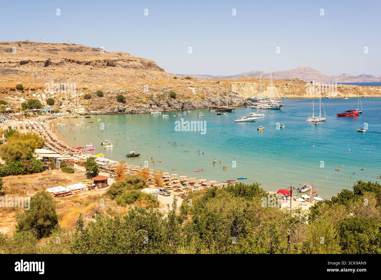 Plage de Lindos, Rhodes, Grèce Banque D'Images