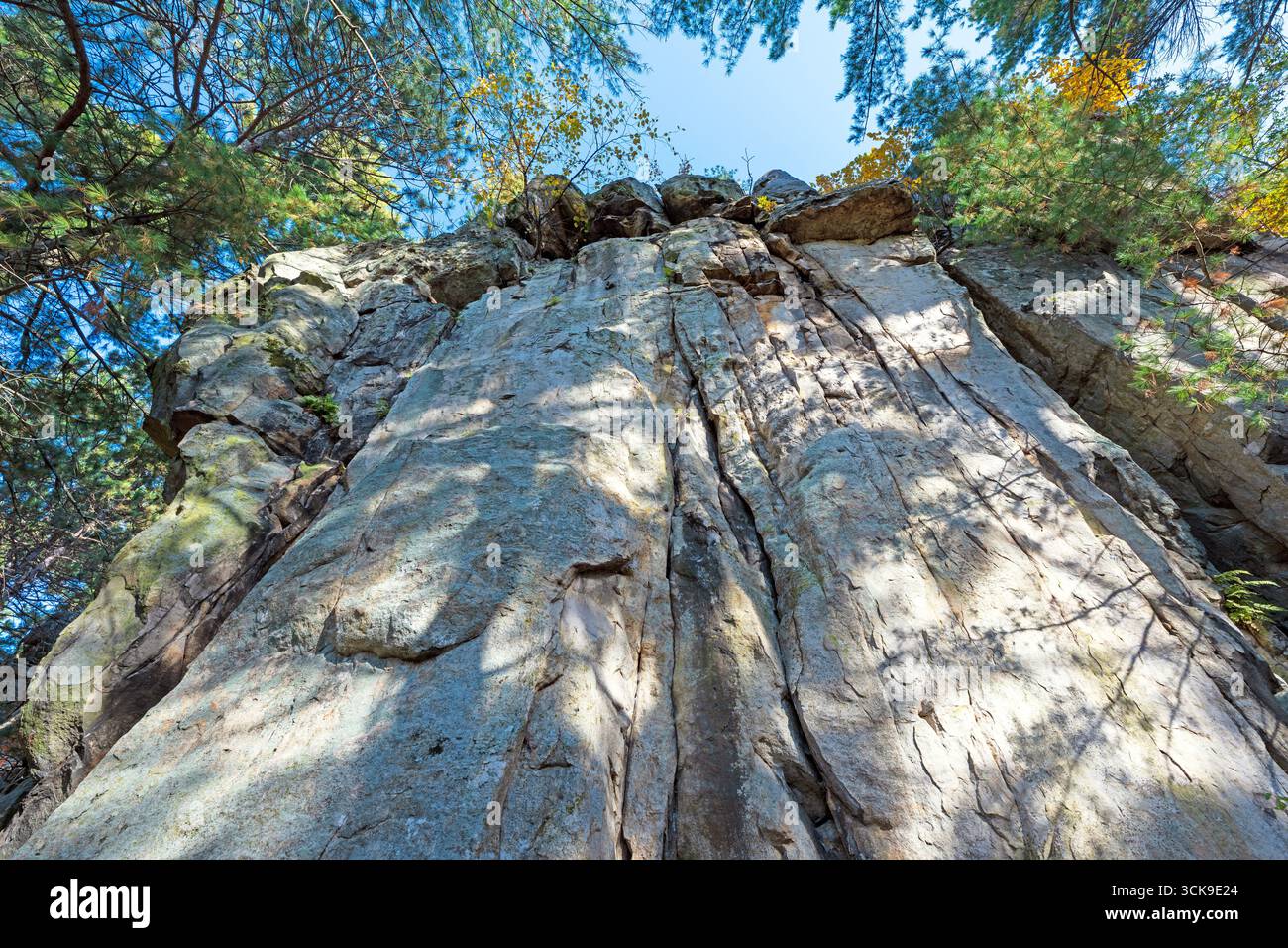Regardant les côtés escarpés d'un Monadnock dans Castle Mound dans le Wisconsin Banque D'Images