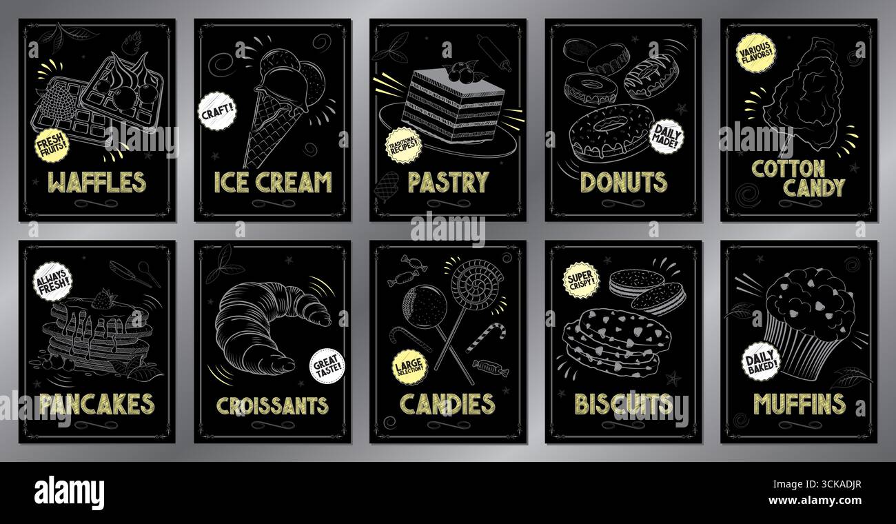 Affiches de nourriture de dessert vintage - illustration vectorielle Illustration de Vecteur