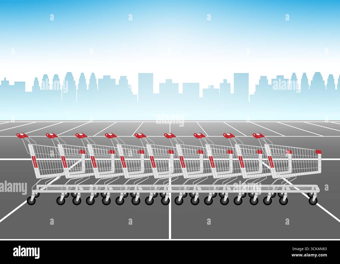 Panier ou chariot dans le parking du supermarché. Concept d'achat. Illustration vectorielle. Illustration de Vecteur