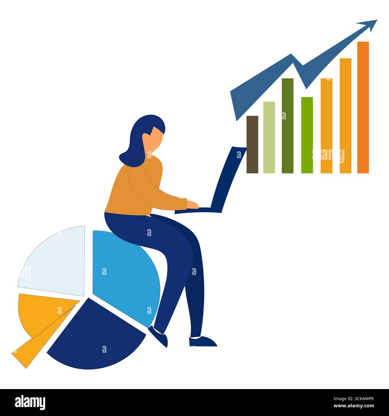 Illustration de la réussite commerciale. Vecteur de croissance financière. Analyse des données marketing. Concept de collaboration de travail d'équipe. Illustration de Vecteur